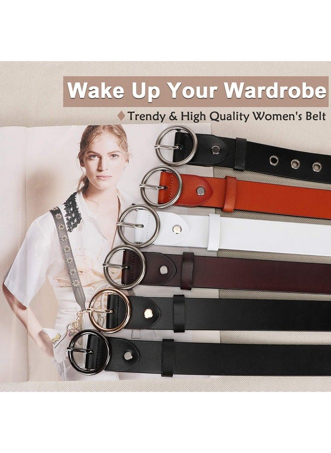 Fashion Women Leather Belt For Dresses Jeans Pants With Classic Round Buckle