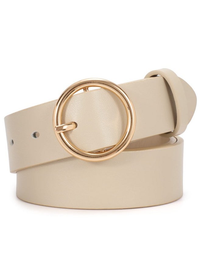 Fashion Women Leather Belt For Dresses Jeans Pants With Classic Round Buckle