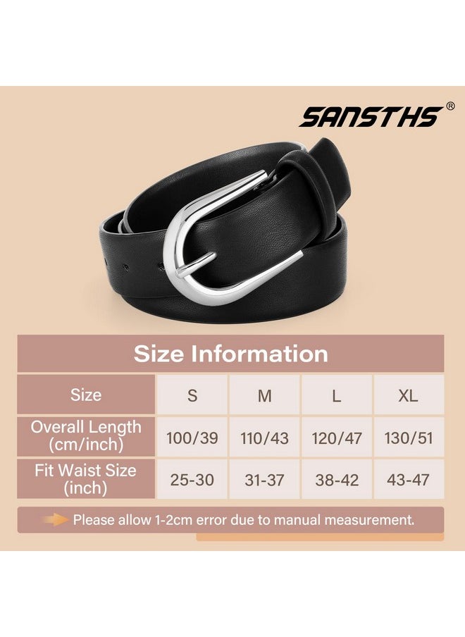 Women Belt For Jeans Pants Fashion Silver Buckle Ladies Dress Waist Belt,Black,S