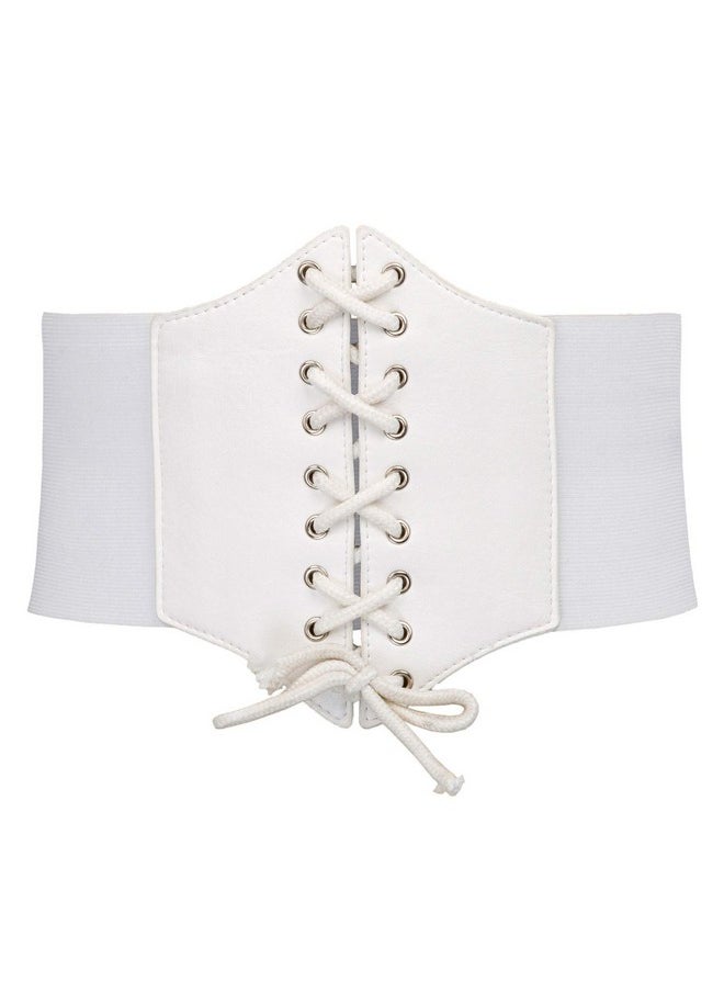 Women Elastic Wide Band Tied Corset Waist Cincher Belt(Xl,Black+White 499)