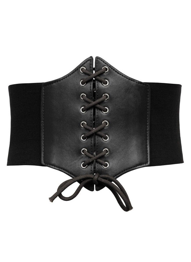 Women Elastic Wide Band Tied Corset Waist Cincher Belt(Xl,Black+White 499)