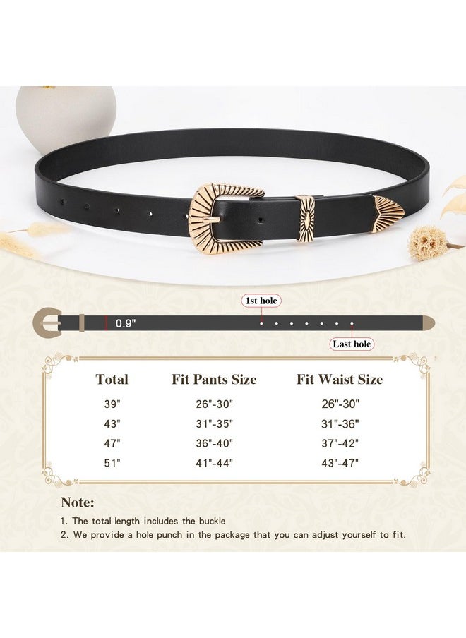 Western Leather Belt For Women Vintage Design Buckle Waist Belt For Jeans Dress