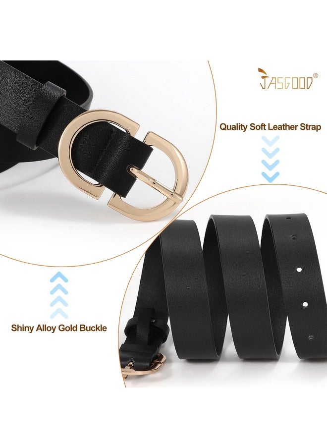 3 Pack Women Faux Leather Belts For Jeans Pants Fashion Dresses Ladies Belt With Silver Buckle,Black+Brown+Beige