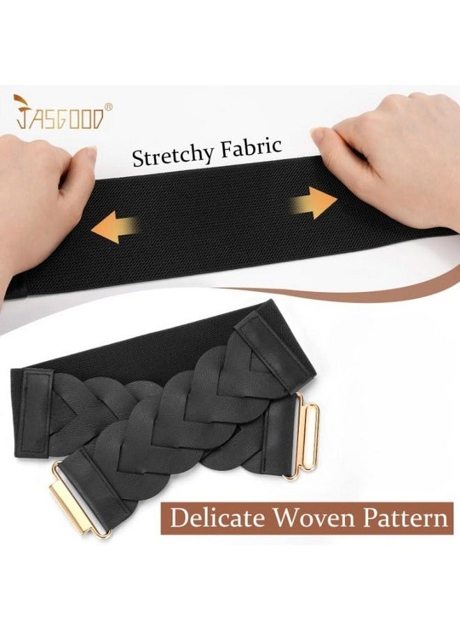 Women'S Wide Elastic Belt Vintage Stretchy Belt For Dresses Braided Waist Belt