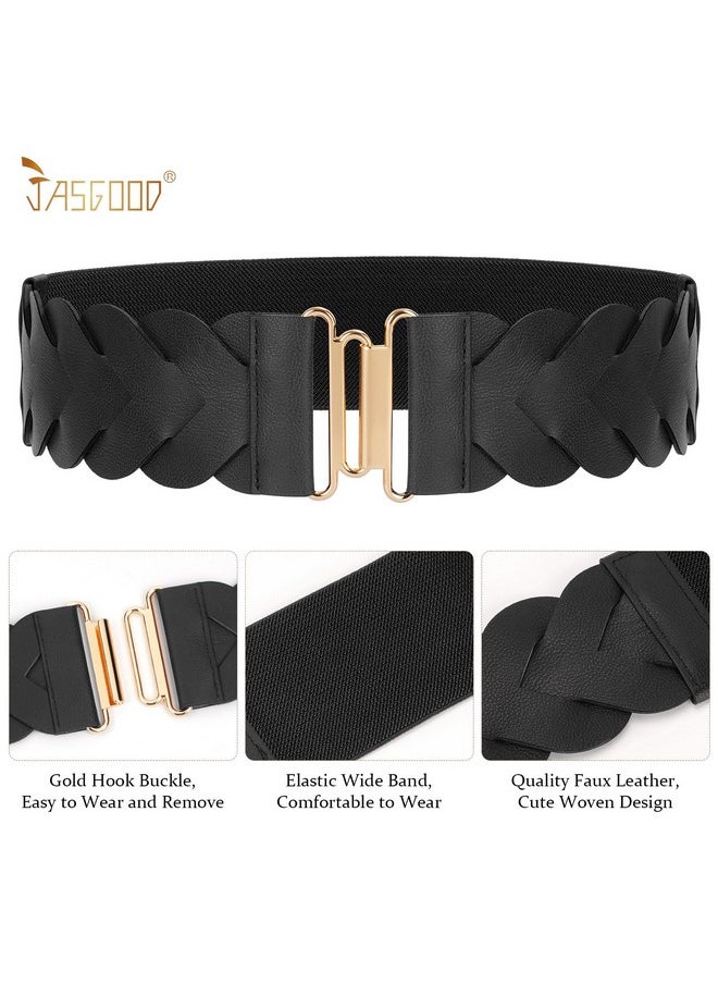 Women'S Wide Elastic Belt Vintage Stretchy Belt For Dresses Braided Waist Belt