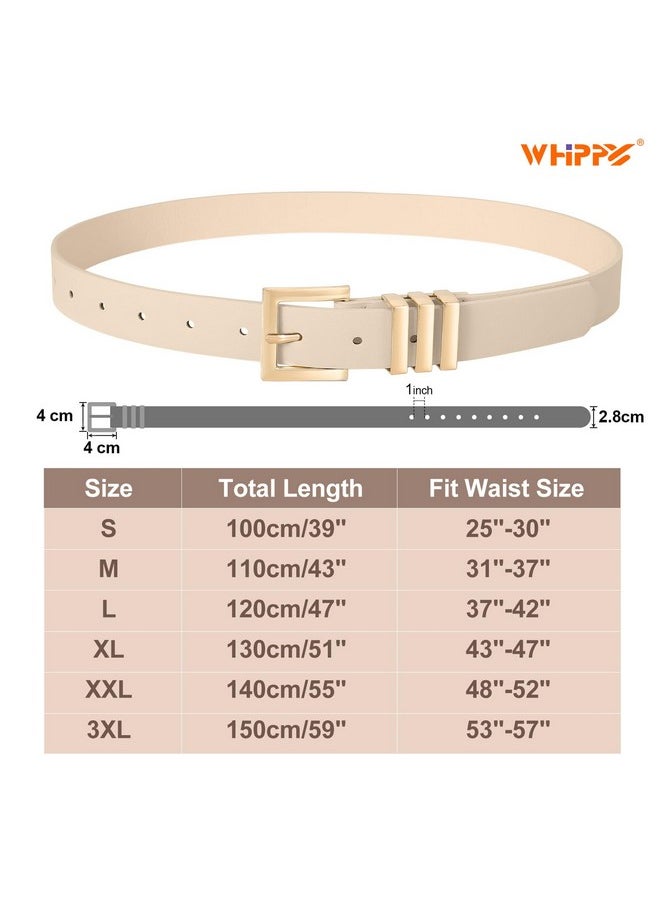 2 Pack Women'S Leather Belts Fashion Square Gold Buckle Ladies Belt For Jeans Pants Dress Black+Beige Xxl