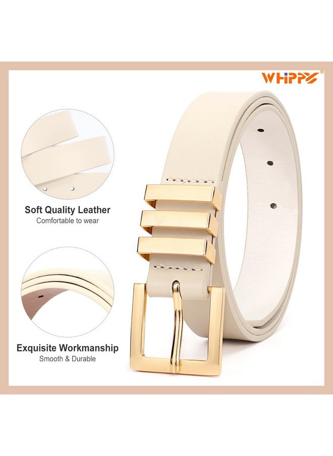 2 Pack Women'S Leather Belts Fashion Square Gold Buckle Ladies Belt For Jeans Pants Dress Black+Beige Xxl