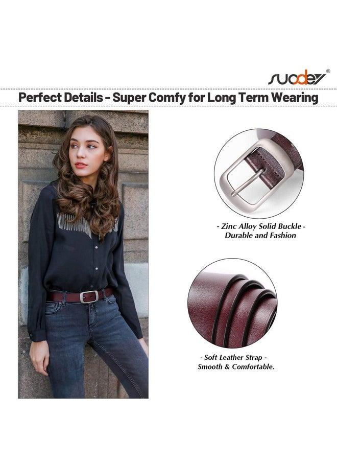 Fashion Womens Genuine Leather Belt, Waist Belt With Pin Buckle For Jeans Pants, Coffee,Width 1.3'',Medium: Fits Waist From 31''-37''