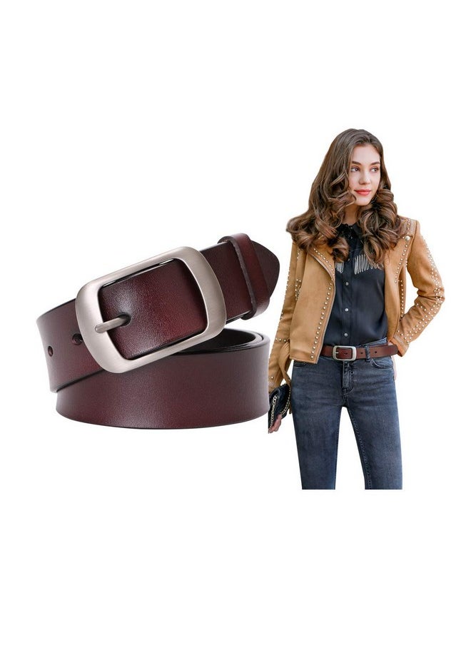 Fashion Womens Genuine Leather Belt, Waist Belt With Pin Buckle For Jeans Pants, Coffee,Width 1.3'',Medium: Fits Waist From 31''-37''