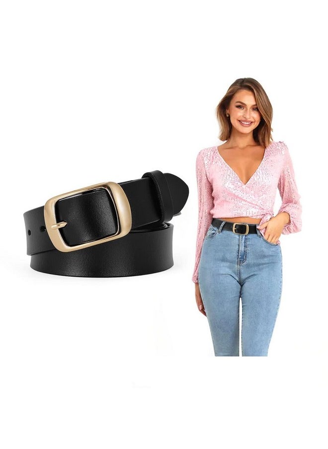 Fashion Womens Genuine Leather Belt, Waist Belt For Jeans Pants, Black Belt With Gold Buckle,1.3'' Width,X-Large: Fits Waist From 43''-46''