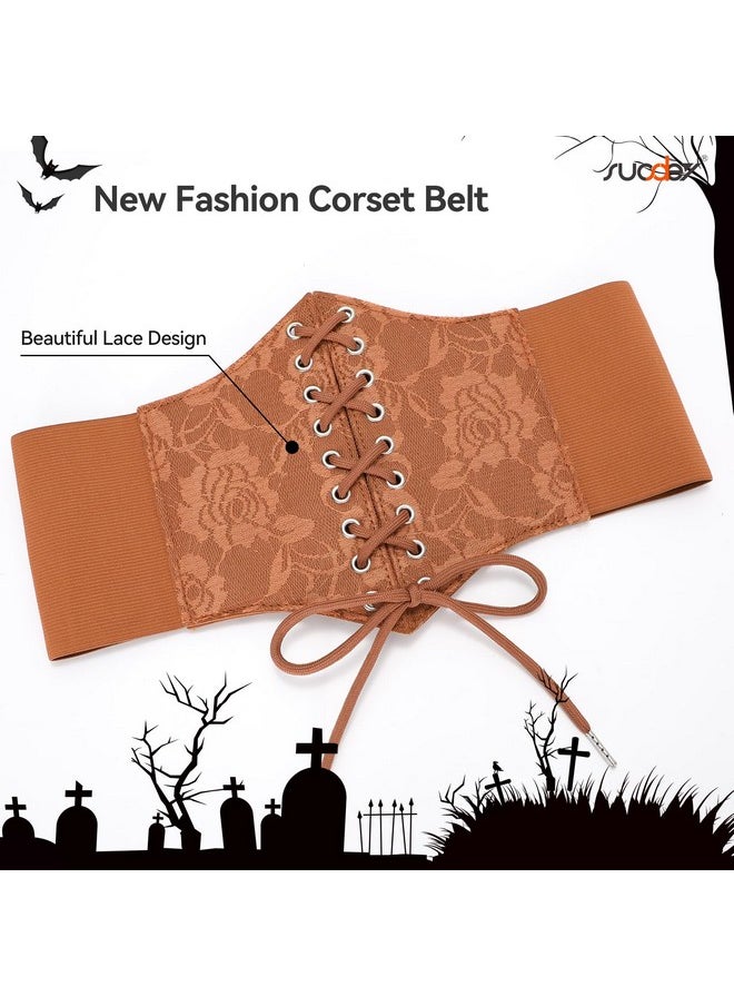 Lace Floral Corset Belt For Women Wide Elastic Waist Belt Lace-Up Renaissance Pirate Stretch Cinch Belts