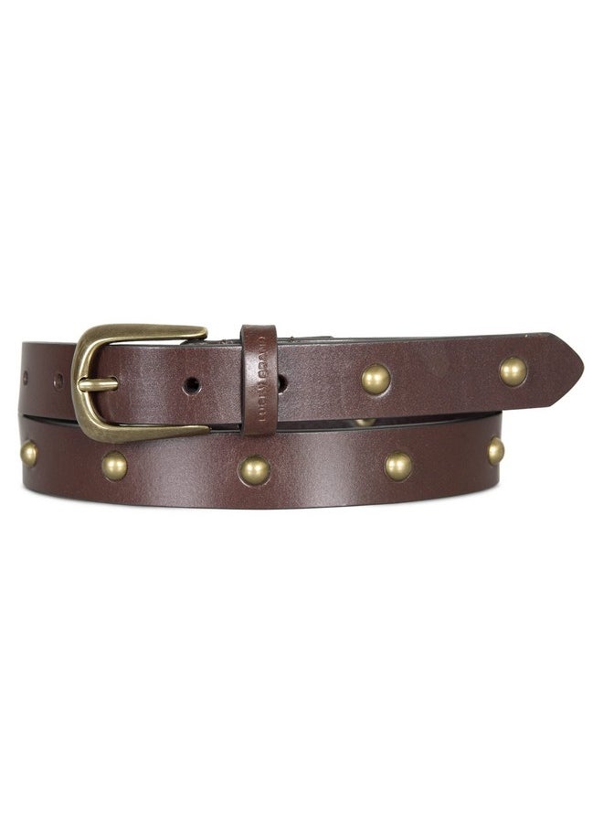 Women Leather Bold Fashion Statement Belts, Domed Studded-Brown, Xl (34-35