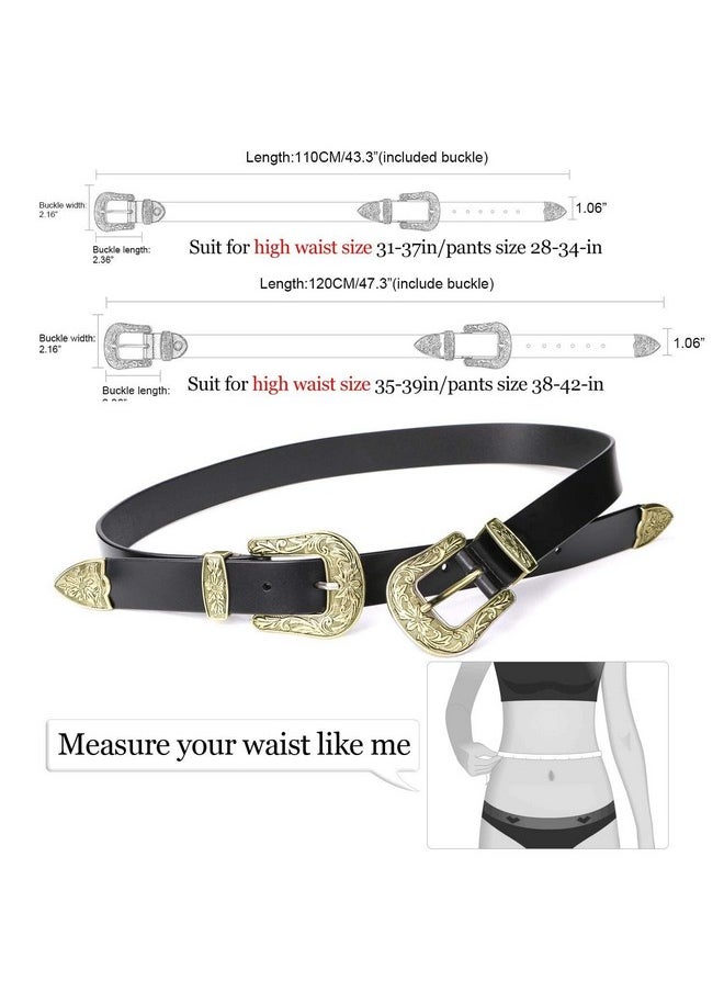 Women Leather Belts Ladies Vintage Western Design Black Waist Belt For Pants Dresses