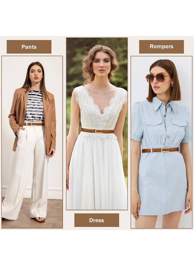 ® 2Pcs Women Belts For Jeans Dresses Pants Ladies Leather Waist Belt With Gold Buckle