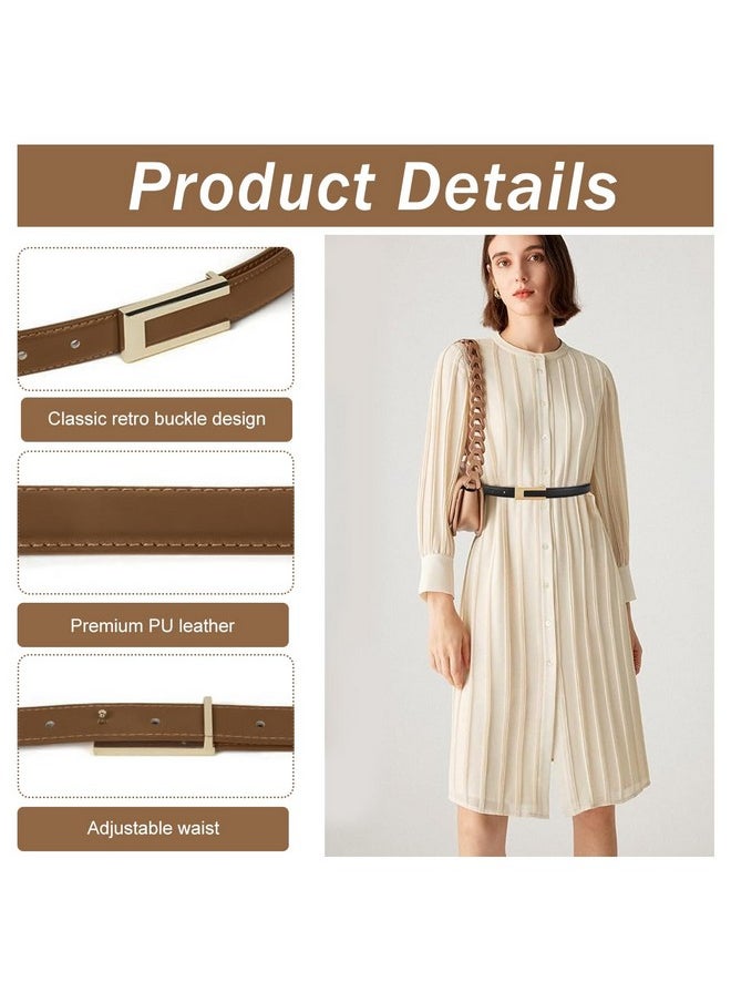 ® 2Pcs Women Belts For Jeans Dresses Pants Ladies Leather Waist Belt With Gold Buckle
