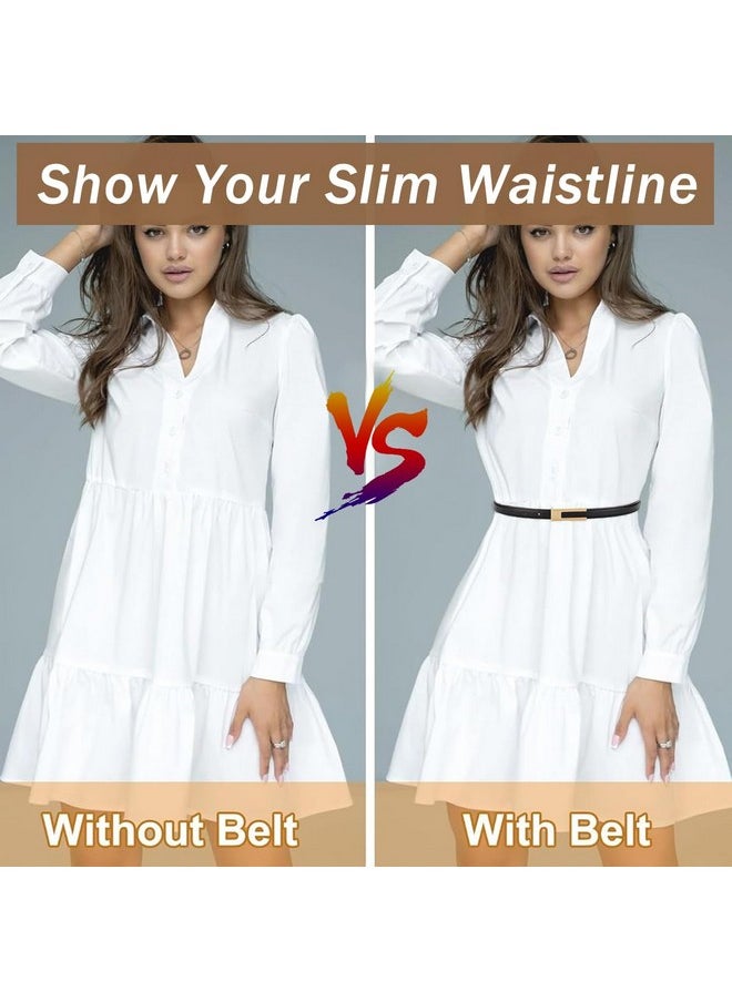 ® 2Pcs Women Belts For Jeans Dresses Pants Ladies Leather Waist Belt With Gold Buckle