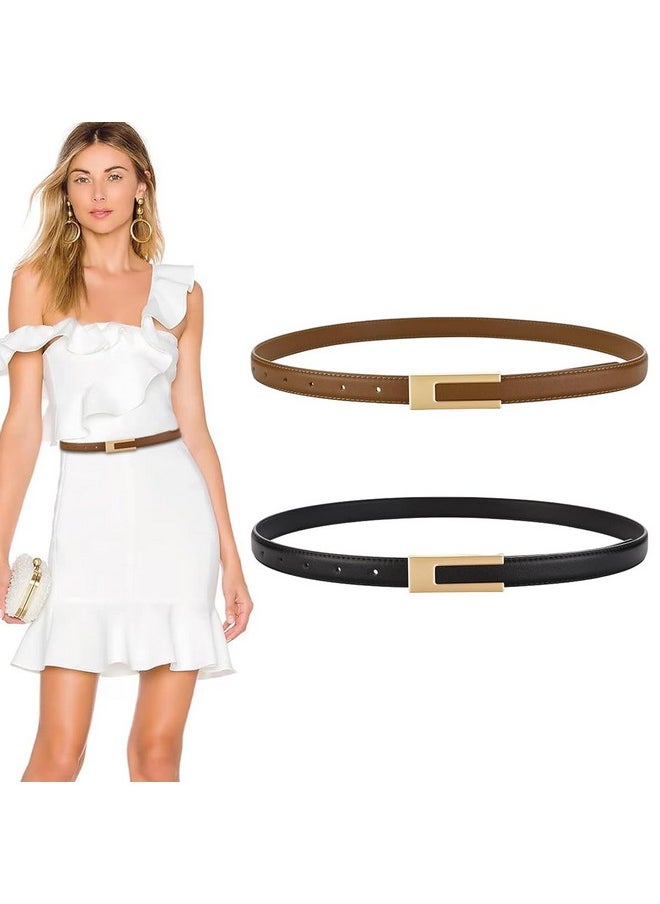 ® 2Pcs Women Belts For Jeans Dresses Pants Ladies Leather Waist Belt With Gold Buckle