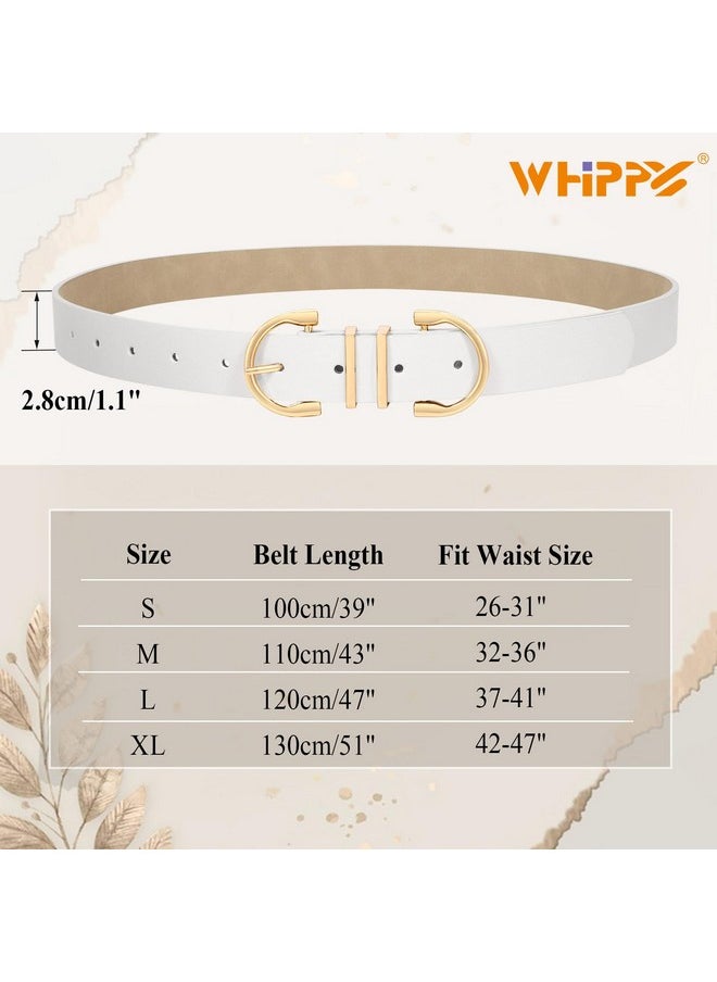 Gold Buckle Belt For Women Leather Belt Ladies Fashion Waist Belt For Jeans Pants Dresses, White, Fit Waist Size 25-30