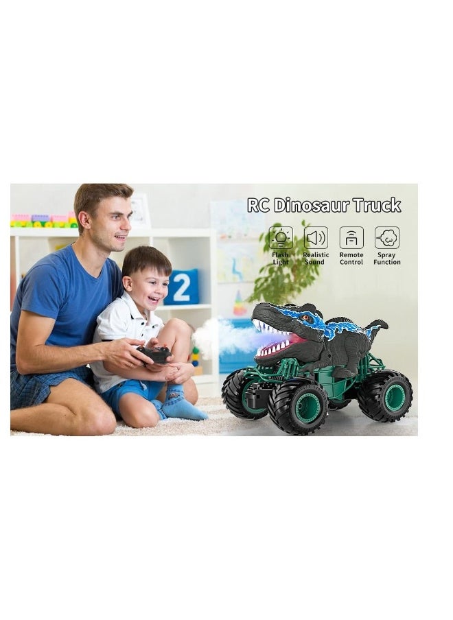 2.4GHz Remote Control Dinosaur Car Toys for Kids Boys RC Dino Car with Light Sound Spray Indoor Outdoor All Terrain Electric RC Toys Gifts for 3 to 12 Kids