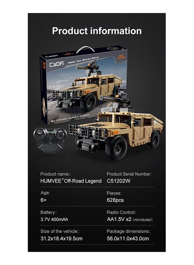 CaDA Remote Control Car Toy Building Blocks Humvee Off-roader(Dual Control) C51202W