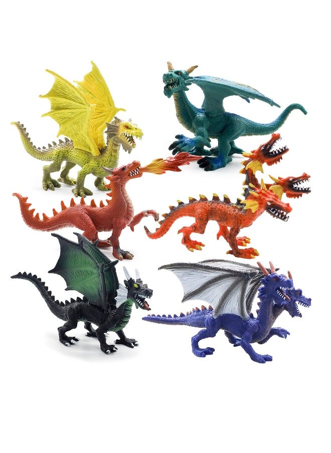 Dragon Toy Figures, 6 pcs Plastic Dragon Figurines, Mini Dragon Toys, Flying Dragon Statue Cake Topper in Assorted Colors and Styles, Kids Toys Birthday Party Decoration