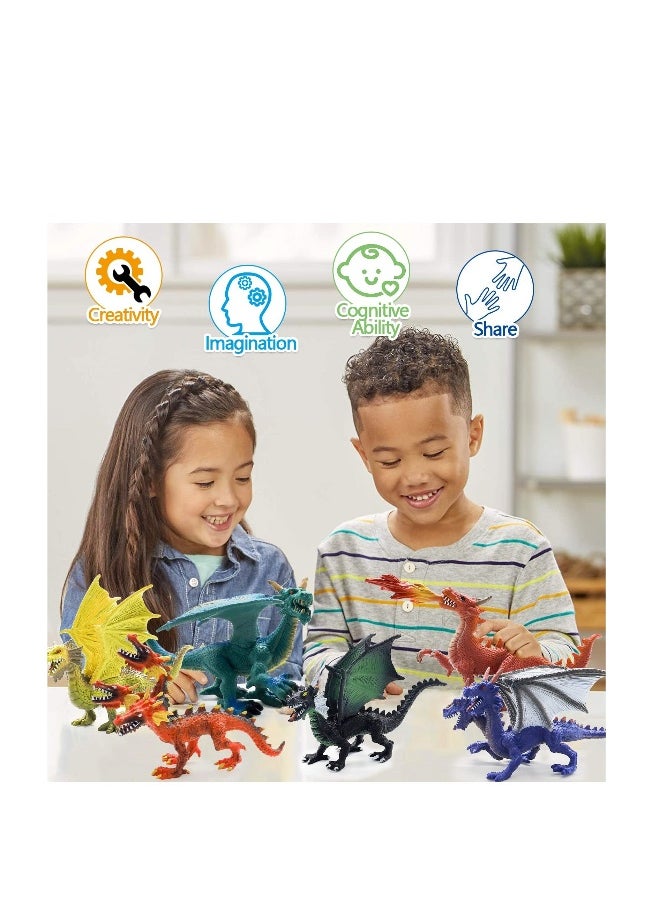 Dragon Toy Figures, 6 pcs Plastic Dragon Figurines, Mini Dragon Toys, Flying Dragon Statue Cake Topper in Assorted Colors and Styles, Kids Toys Birthday Party Decoration