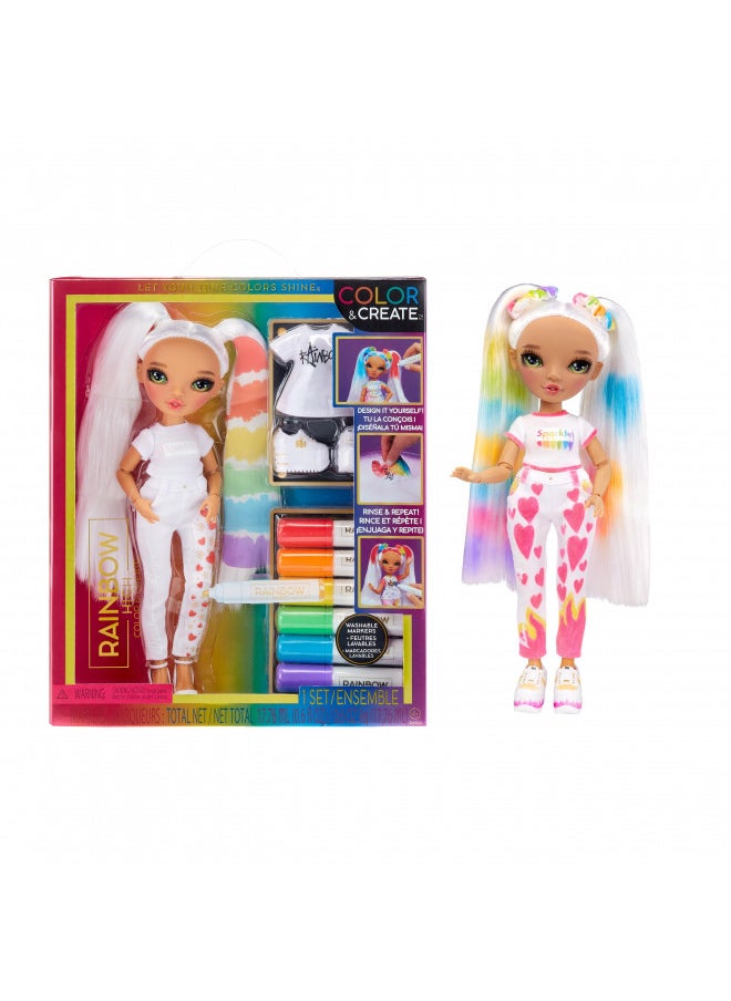 Rainbow High DIY Fashion Doll with Washable Markers, Pigtails, Bonus Top & Shoes - Creative Play 4-12+