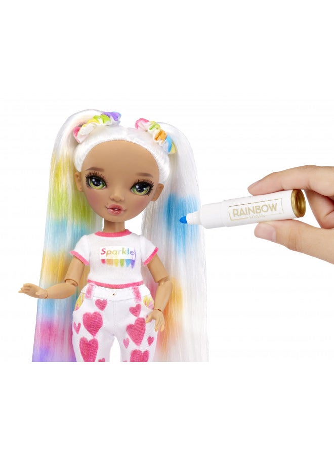 Rainbow High DIY Fashion Doll with Washable Markers, Pigtails, Bonus Top & Shoes - Creative Play 4-12+