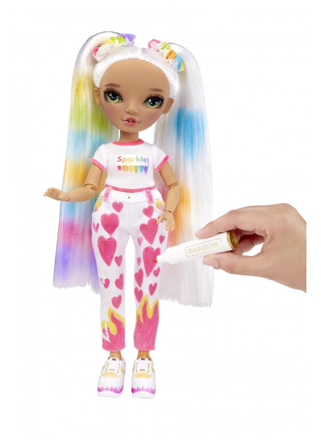 Rainbow High DIY Fashion Doll with Washable Markers, Pigtails, Bonus Top & Shoes - Creative Play 4-12+