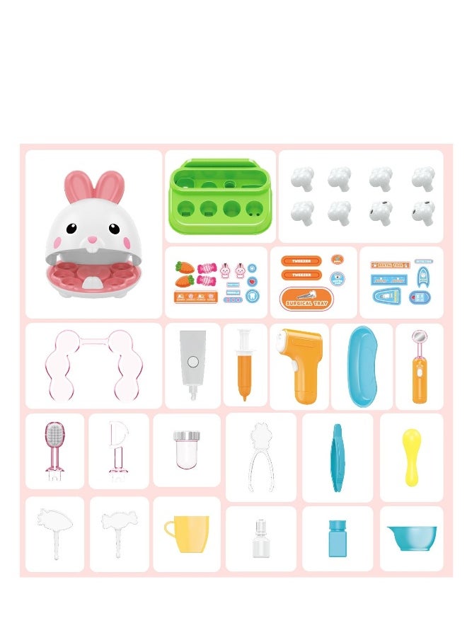 Dentist Kit for Kids - 31 Pcs Doctor Kit for Toddlers 3 - 5 Pretend Play Kit Toys, with Medical Costume & Dental Set, Pink Dentist Pretend Play Gift for Girls