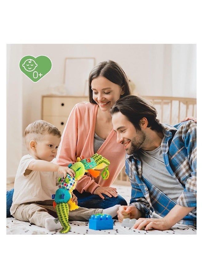 Baby Musical Plush Animal Toy, Activity Sensory Crinkle Rattles Multiple Textures Infant Musical Toys for Tummy Time 0-3-6-12 Months Boys & Girls-Alligator