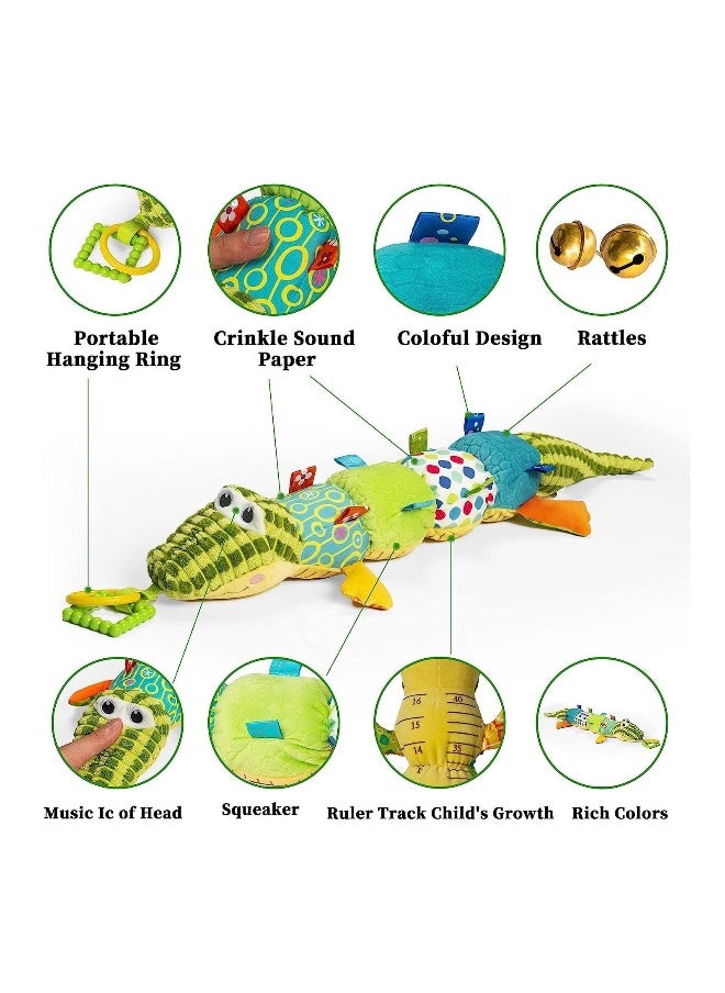 Baby Musical Plush Animal Toy, Activity Sensory Crinkle Rattles Multiple Textures Infant Musical Toys for Tummy Time 0-3-6-12 Months Boys & Girls-Alligator