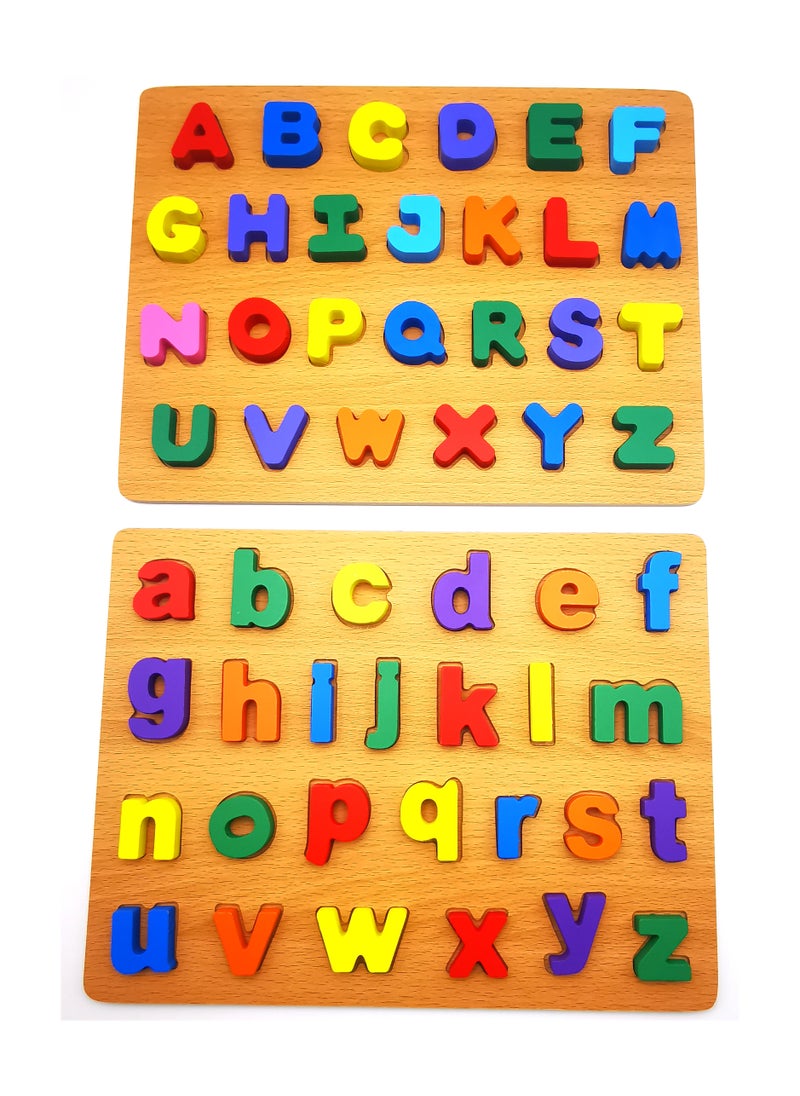 Wooden ABCD Letter Puzzle Toy, Educational Wooden Alphabet Puzzle Capital & Small Letters (2 packs)