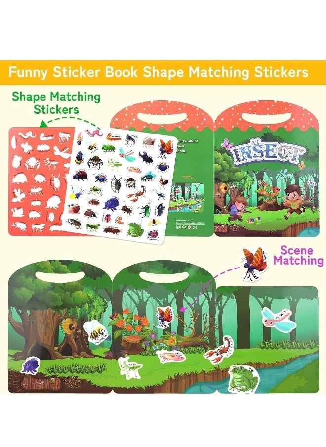 Reusable Sticker Book for Kids, Insect Learning Activity Books, Jelly Quiet Book for School Home Outdoor, Preschool Travel Busy Book Gift for for Boys Girls Toddlers