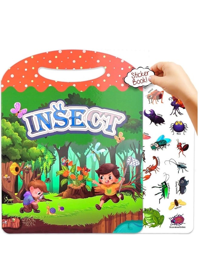 Reusable Sticker Book for Kids, Insect Learning Activity Books, Jelly Quiet Book for School Home Outdoor, Preschool Travel Busy Book Gift for for Boys Girls Toddlers