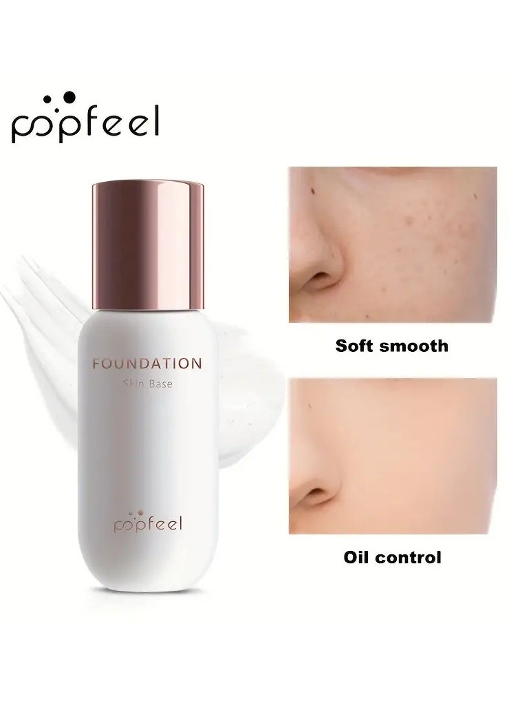 POPFEEL Flawless Finish Foundation - Lightweight, Long-Lasting Concealer for All Skin Tones, Natural Look, Non-Fading Liquid Foundation in Light Brown Shade, Creamy Texture, Full Coverage & Oil Control