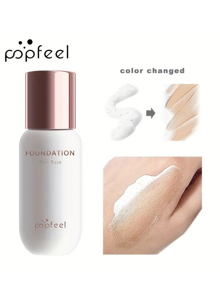 POPFEEL Flawless Finish Foundation - Lightweight, Long-Lasting Concealer for All Skin Tones, Natural Look, Non-Fading Liquid Foundation in Light Brown Shade, Creamy Texture, Full Coverage & Oil Control