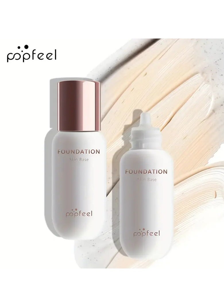 POPFEEL Flawless Finish Foundation - Lightweight, Long-Lasting Concealer for All Skin Tones, Natural Look, Non-Fading Liquid Foundation in Light Brown Shade, Creamy Texture, Full Coverage & Oil Control