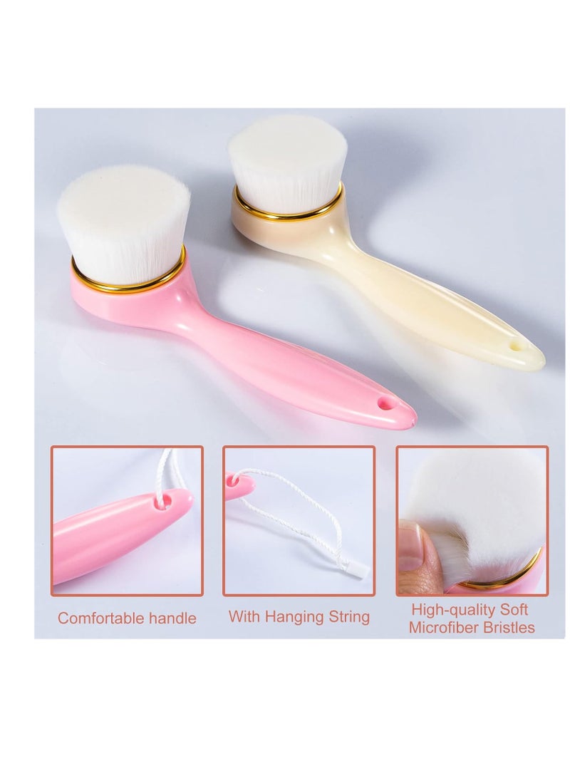 2 Pack Soft Bristle Facial Cleansing Brush for Deep Pore Cleaning, Face Exfoliating Scrub Brush for Face Cleansing Skincare Massaging (Pink and Jade White)