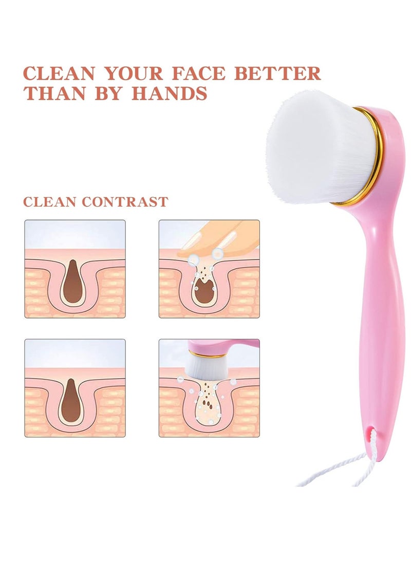 2 Pack Soft Bristle Facial Cleansing Brush for Deep Pore Cleaning, Face Exfoliating Scrub Brush for Face Cleansing Skincare Massaging (Pink and Jade White)