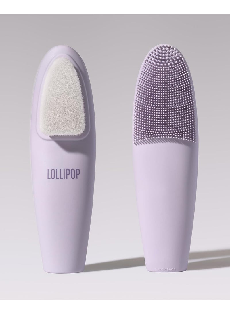 LOLLIPOP Dual-Sided Silicone Face Scrubber, Face Exfoliator, Synthetic Face Brush Cleanser, Facial Cleansing Brush for Massage- Plum