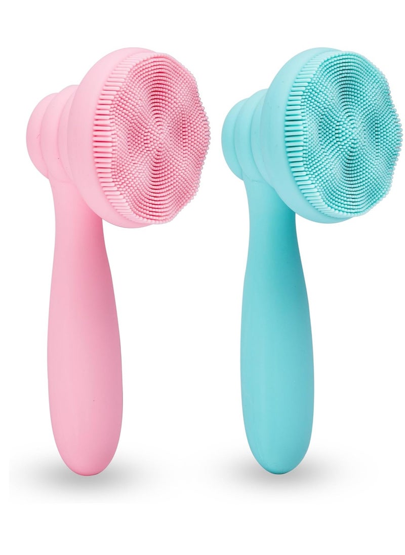 2 PC Silicone Facial Cleansing Brush Facial Scrubber Manual Exfoliating Facial Brush Face Cleanser Face Exfoliator Ultrafine Bristles for Sensitive Skin Easy to Clean Lather Well(Pink&Green)