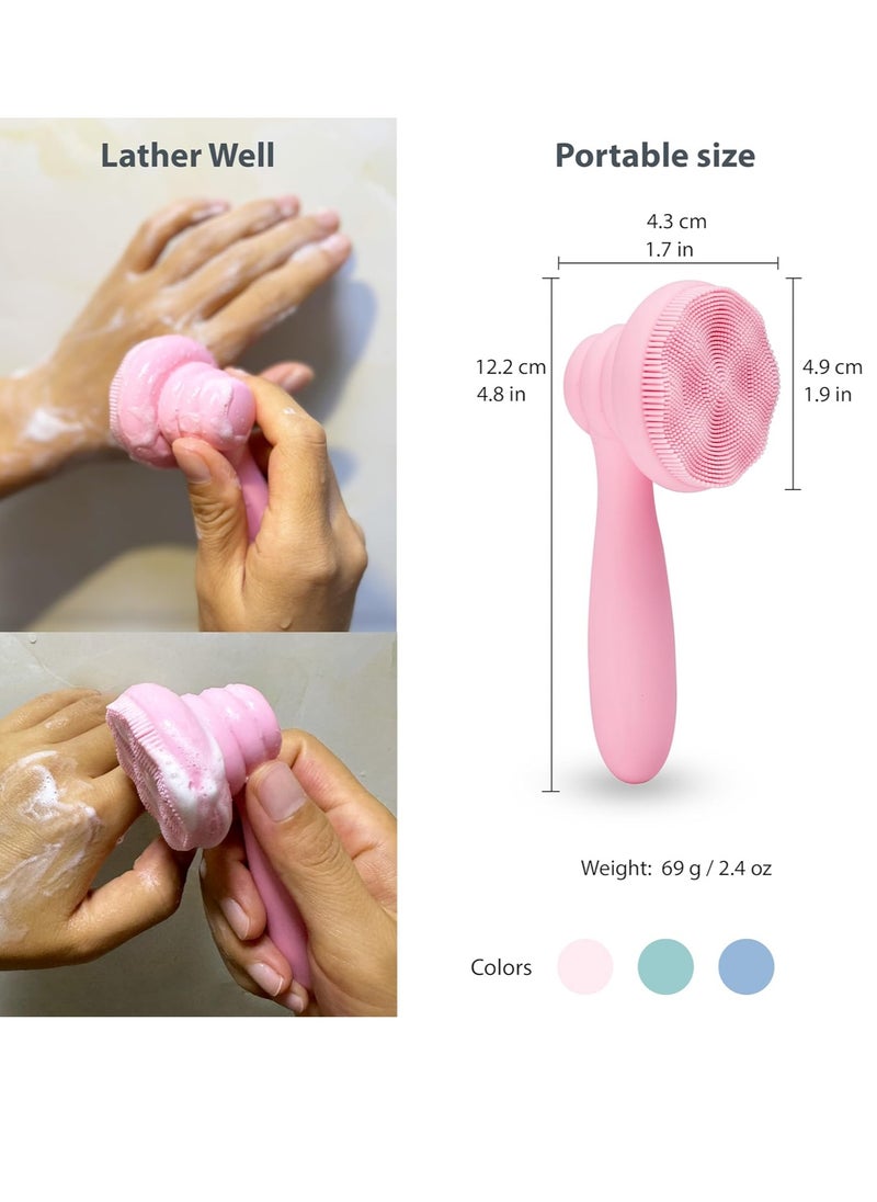 2 PC Silicone Facial Cleansing Brush Facial Scrubber Manual Exfoliating Facial Brush Face Cleanser Face Exfoliator Ultrafine Bristles for Sensitive Skin Easy to Clean Lather Well(Pink&Green)