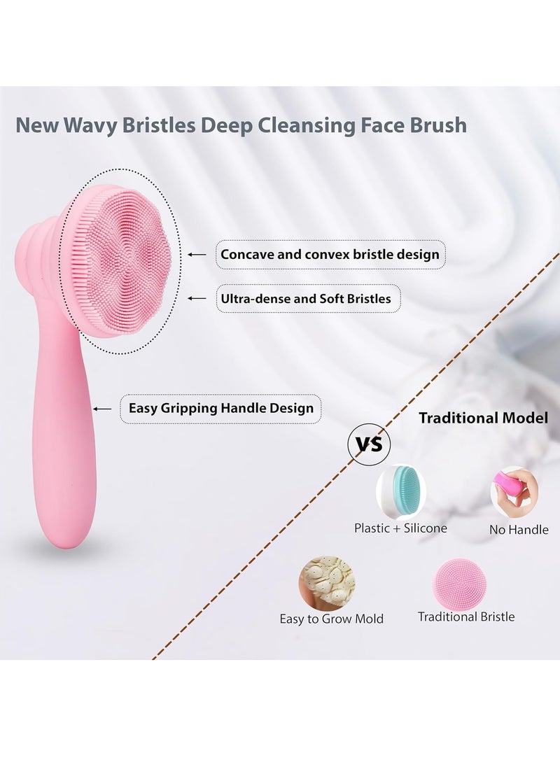 2 PC Silicone Facial Cleansing Brush Facial Scrubber Manual Exfoliating Facial Brush Face Cleanser Face Exfoliator Ultrafine Bristles for Sensitive Skin Easy to Clean Lather Well(Pink&Green)