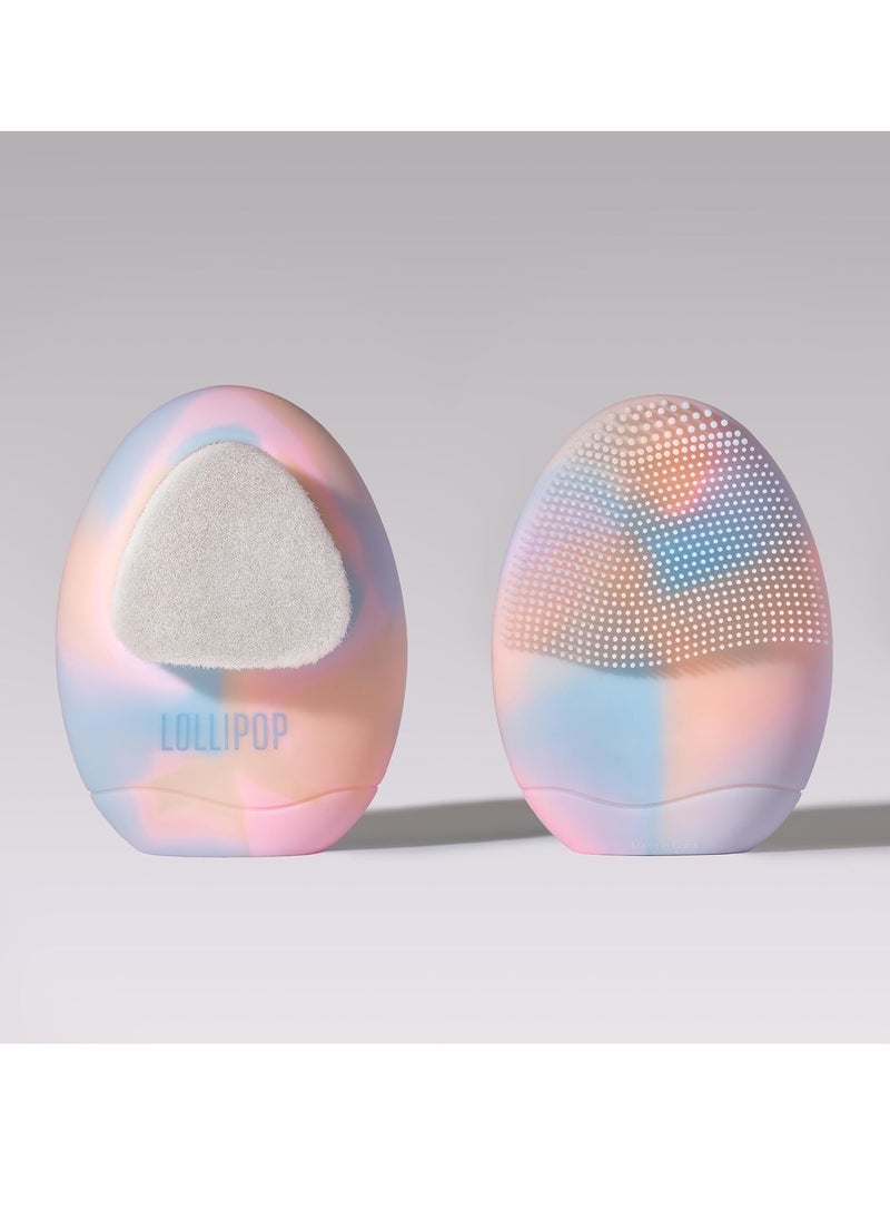 LOLLIPOP Palm Size Dual-Sided Silicone Face Exfoliator, Face Scrubber, Synthetic Face Brush Cleanser, Facial Cleansing Brush for Massager Rainbow