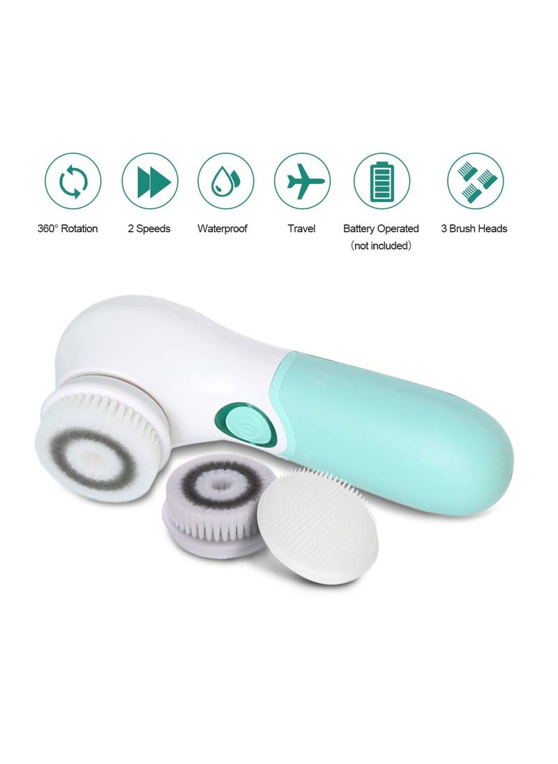 Facial Cleansing Brush Electric Facial Exfoliating Massage Brush with 3 Cleanser Heads and 2 Speeds Adjustable for Deep Cleaning, Removing Blackhead, Face Massaging