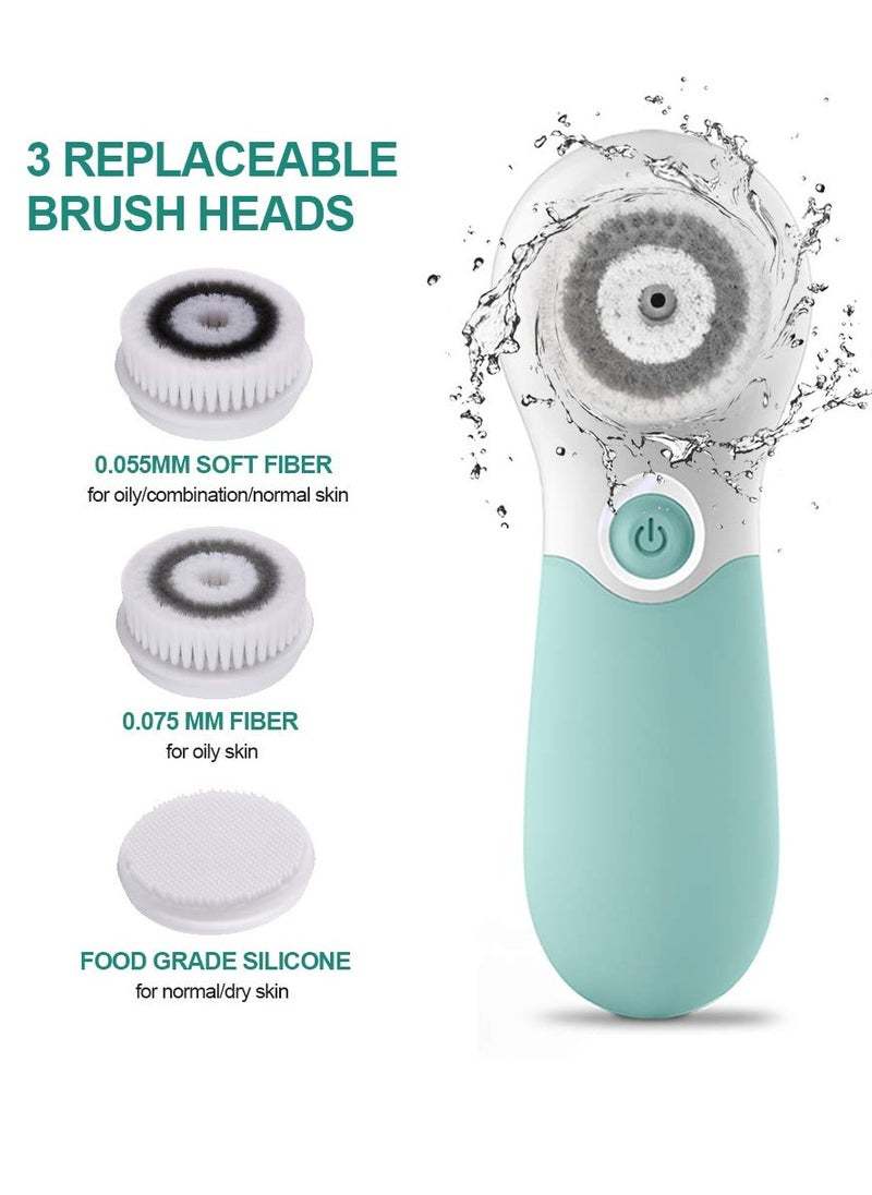 Facial Cleansing Brush Electric Facial Exfoliating Massage Brush with 3 Cleanser Heads and 2 Speeds Adjustable for Deep Cleaning, Removing Blackhead, Face Massaging