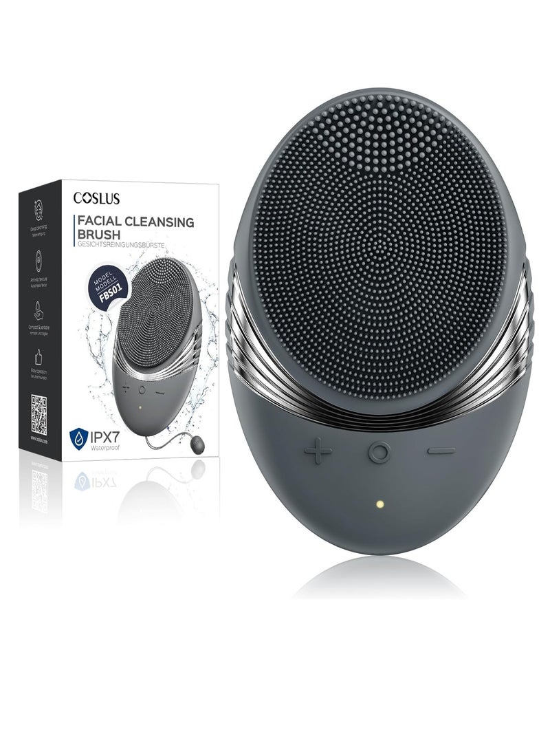 COSLUS Facial Cleansing Brush Face Scrubber : Portable Silicone Waterproof Rechargeable Face Wash Brush, 5 Cleansing Modes, Electric Deep Cleaning for Men & Women, Removing Blackhead, Exfoliating