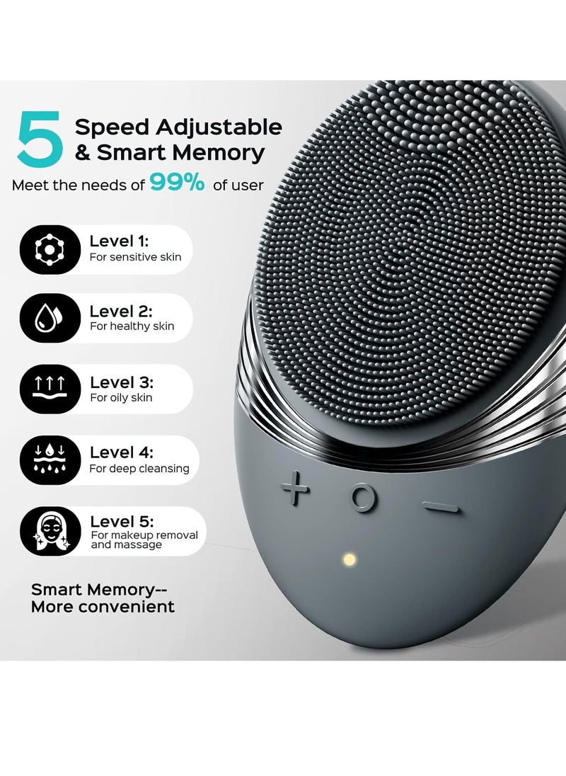 COSLUS Facial Cleansing Brush Face Scrubber : Portable Silicone Waterproof Rechargeable Face Wash Brush, 5 Cleansing Modes, Electric Deep Cleaning for Men & Women, Removing Blackhead, Exfoliating