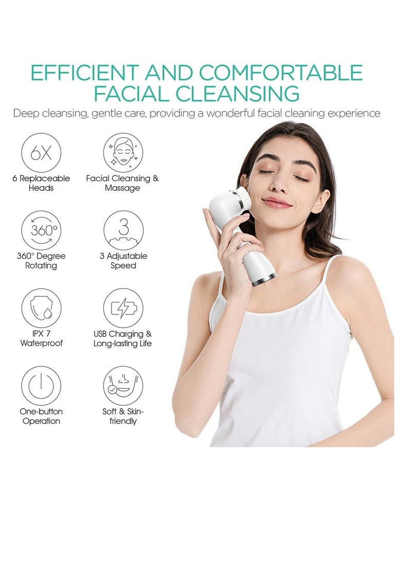 VOYOR Facial Cleansing Brush Electric for Deep Skin Cleansing Face Scrubber Rechargeable for Exfoliating and Removing Blackhead Spin Face Brush for Massaging, Remove Makeup Facial Brush FB101